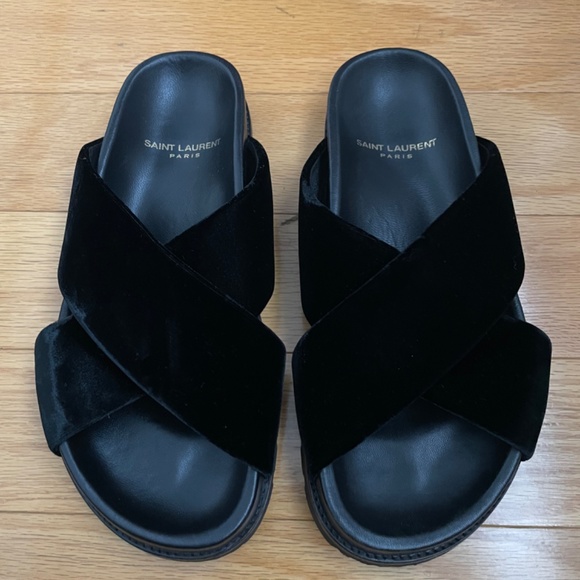Saint Laurent Jimmy Joan Velvet Cross Slide - Picture 3 of 5